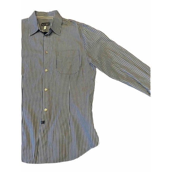 Mens Armani Jeans Stripped Button Up Shirt Size XL Blue And White - Picture 6 of 8